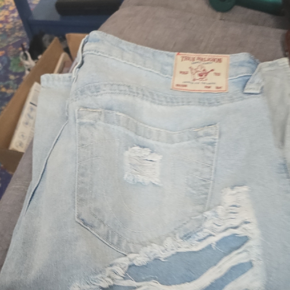 True Religion Light Blue Distressed Women Jeans